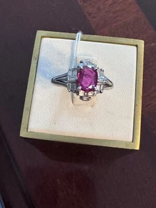 NWT 14K White Gold Ruby and Diamond Ring - Picture 1 of 6