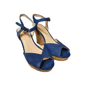 Sandali NINE WEST Joker con zeppa in sughero inferno grandi facili pelle blu 5,5 M - Foto 1 di 8