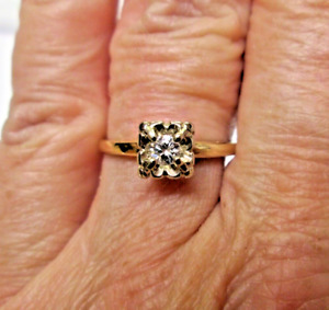 Vintage 10 Kt. Yellow Gold & Diamond Engagement Ring Size 7.5 (1.9g)