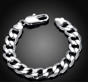 Men's 925 Chunky Curb Chain Bracelet Sterling Silver Plated Stainless Steel 6CM