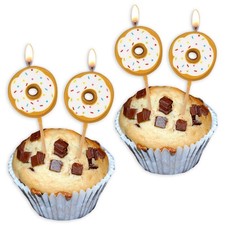 6 Tortenkerzen in Donut-Form, süße Deko-Idee für Torten und Cupcakes