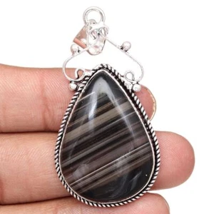Pendant Grey Botswana Agate Gemstone Mother's Day Gift Silver Jewelry 2.25" - Picture 1 of 8