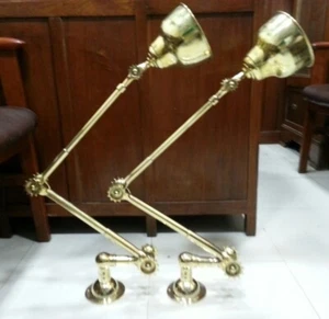 Lámpara de pared vintage de latón de brazo largo | Accesorio antiguo elástico | Juego de 2 - Imagen 1 de 9