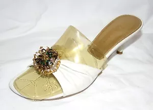 New Display Enzo Angiolini White leather Slides Sandals Shoes Beaded 7 - Picture 1 of 5