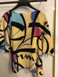 Vintage Siasia New York Damen Gr. XS Muster gelb Tie End Shirt gefüttert Art TH - Bild 1 von 10