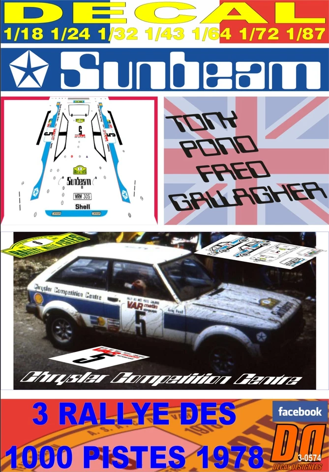 DECAL CHRYSLER SUNBEAM T.POND R.1000 PISTES 1978 2nd (09) - Image 1 of 1