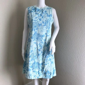 Vintage 1960s The Lilly Tag Lilly Pulitzer Dress Size S Blue Floral 100% Cotton - Picture 1 of 16