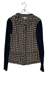 CAbi Women's Jacket Houndstooth Model 978 Lined Zip Up Snap Charcoal Tan Sz. 4 - Picture 1 of 10