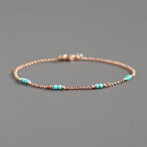 Natural Turquoise Rose Gold Filled Bracelet Gift For Her December Birthstone - Picture 1 of 2