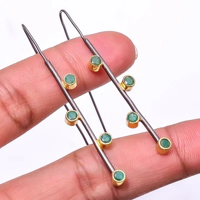 Pendiente Esmeralda Simulada Plata 925 Negro Y Oro Chapado en Rodio 2.15" E92 Foto 1 de 4