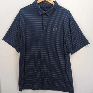 Under Armour Polo Shirt Short Sleeve Navy Blues Striped Golf Leisure XXL Mens - Picture 1 of 12