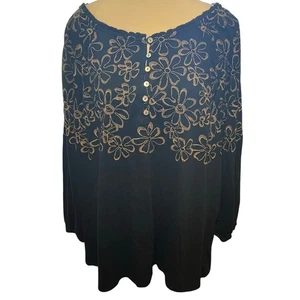 J.Jill Women's 3X Floral Embroidered Raglan Sleeve Top Black Neutral Boho - Picture 1 of 7