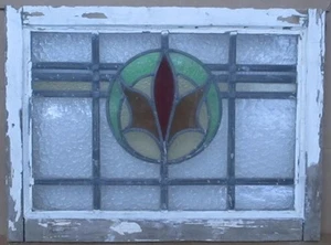 ABSTRACT MIDSIZE OLD ENGLISH LEADED STAINED GLASS WINDOW 25.25" X 18.25" - Picture 1 of 3