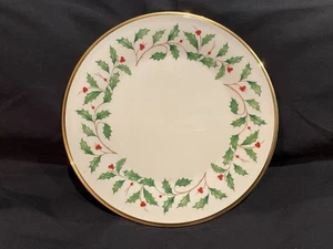 Lenox Holliday, Holly & Berry 8” Salad Plate, 24k Gold Trim - Picture 1 of 3