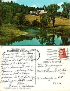 Beautiful Farm Scene Postcard from Plymouth Indiana with River and Countryside - Picture 1 of 1