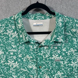 Camisa Columbia PFG Para Hombres 2XL Verde Blanco Estampado Tropical Abotonada Pesca Exterior - Imagen 1 de 12