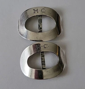 Antiche fibbie ovali per scarpe in argento sterling - Foto 1 di 14