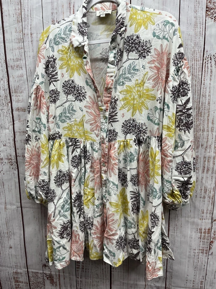 Aura Babydoll цветочный богемное туника верхний женский размер средний тропический курорт - Изображение 1 из 4