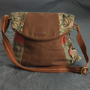 Sakroots Owl Charm Crossbody Bag Boho Patchwork Brown Corduroy Canvas - Picture 1 of 14