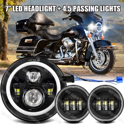 Newest For Harley Electra Glide Road King 7" LED Headlight + 4.5 Passing Light - Изображение 1 из 4