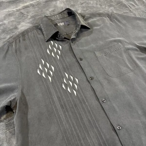 Vintage Nat Nast Shirt Mens Large Black White Silk Camp Short Sleeve Embroidered - Picture 1 of 19