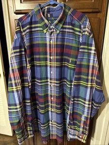 Polo Ralph Lauren Performance Shirt 4XLT Blue Multicolor Plaid Relaxed Red Pony - Picture 1 of 4