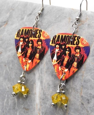 Pendientes de guitarra The Ramones con colgantes de cristal de Swarovski amarillo Foto 1 de 4