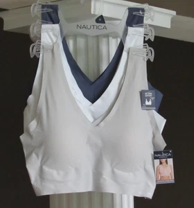 NAUTICA Gray White & Blue 3 LAZER CUT LOUNGE BRA'S Removable Pads Size S NWT $64 - Picture 1 of 3