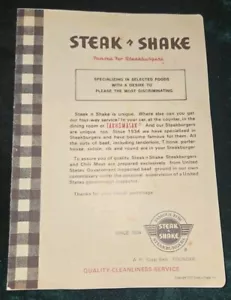 1975 STEAK N SHAKE MENU VINTAGE STEAKBURGER PEPERONCINO TRE VIE TAKHOMASAK - Foto 1 di 4