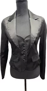 Forever 21 Black Satin Blazer Jacket Junior M Bow Detail Button Up *READ - Picture 1 of 10