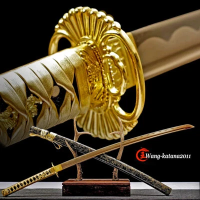 Espada japonesa funcional Sharp Golden Samurai Katana Full Tang 1095 acero al carbono Foto 1 de 4