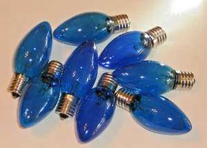 C9 Blue Transparent Christmas Incandescent Bulbs Lights 7W 130V Nickel Base 8pcs - Picture 1 of 2