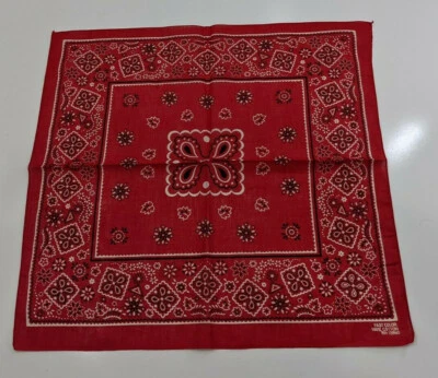 Fast Color Bandana Red NOS Made In USA New Old Stock Floral Leaves Geometric I - Image 1 of 2