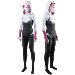 Spider-Gwen Stacy Jumpsuit Hooded Cosplay Lady Costume Girl Bodysuit Halloween - Picture 1 of 14