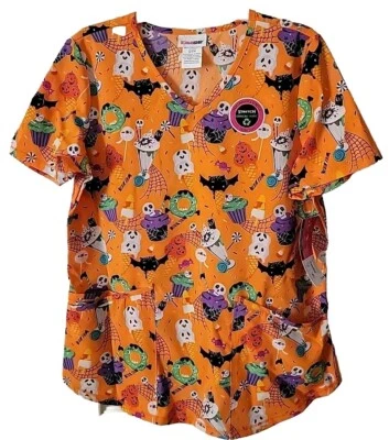Halloween Scrub Size Medium W/POCKETS NWT performance stretch ultra soft GHOST👻 - Image 1 of 4