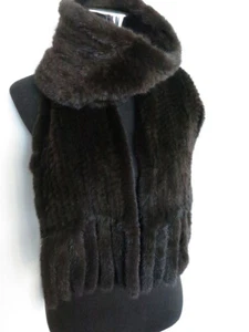 Knit 100% real mink fur scarf fur premium quality cape 188*17 cm brown neck wrap - Picture 1 of 5