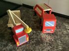 Two Wooden Toy lorries Car transporter and crane no loads