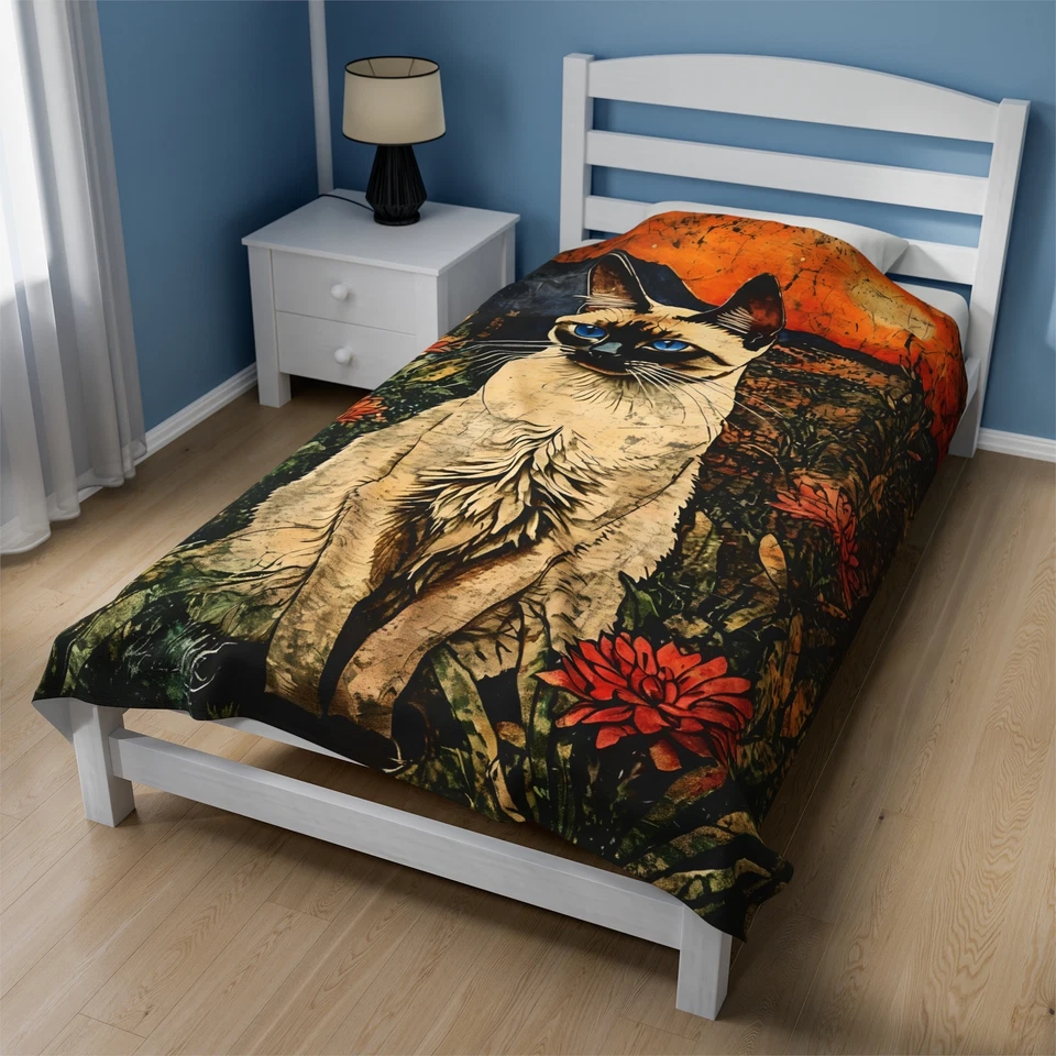 Artistic Siamese Cat - Velveteen Plush Blanket, Cozy Gift for Cat Lovers - Image 1 of 1