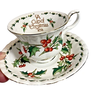 A Cup Of Christmas Tea Cup & Saucer Set Waldman House Tom Hegg Hanson Bone China - Picture 1 of 13