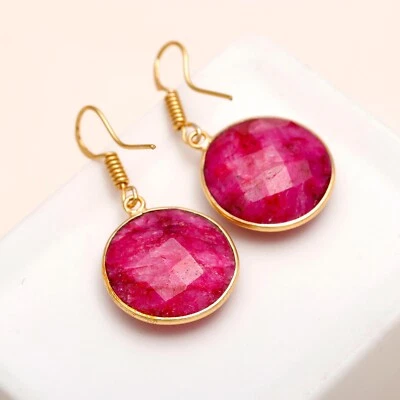 Kashmir Ruby Lab Created Gemstone 925 Sterling Silver Handmade Jewelry Earring - Image 1 of 4