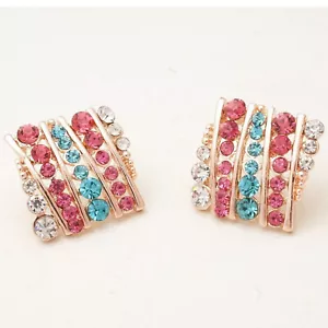 ROSE GOLD MULTICOLORED FASHION HOOP EARRINGS (2M132) - Picture 1 of 1