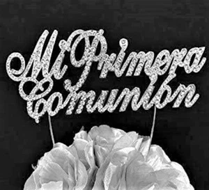 Mi Primera Comunión Plata Estrás Pastel Topper Baile Fiesta Decoración - Imagen 1 de 1