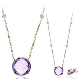 14K Rose Gold Natural Rose Amethyst & Diamond Round 5.58ctw Necklace for Women - Picture 1 of 1
