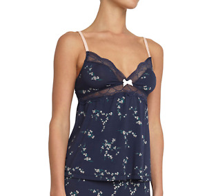 EBERJEY WOMEN'S NAVY BLUE PINK FLORAL W/ LACE LINGERIE CAMISOLE CAMI TOP Sz S
