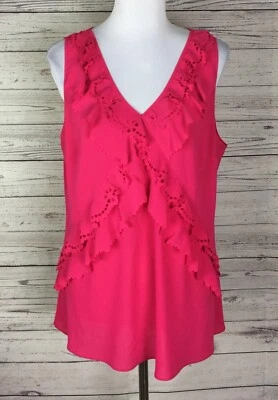 Top elástico de encaje con volantes recortados sin mangas rosa para mujer SPENSE talla XL Foto 1 de 4