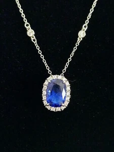 Smithsonian Logan Simulated Sapphire Charm Enhancer with CZ Chain Necklace - Picture 1 of 8