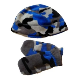 Faded Glory Toddler Boys Gray & Blue Cammo Beanie & Mittens Fleece Hat Set - Picture 1 of 1