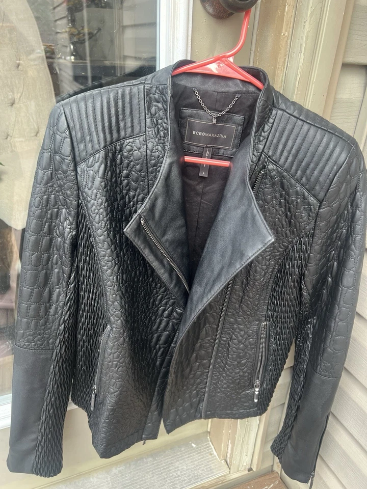 BCBG MAX Adria Faux Leather Textured Jacket - Image 1 of 4