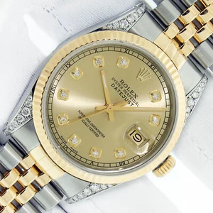 Rolex Mens DateJust Champagne Diamond Dial Steel - 18k Gold Fluted Bezel Watch - Picture 1 of 7
