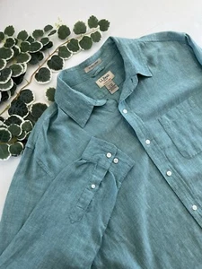 LL Bean Men's 100% Linen Slightly Fitted Classic XL Green Long Sleeve Button Up - Picture 1 of 7